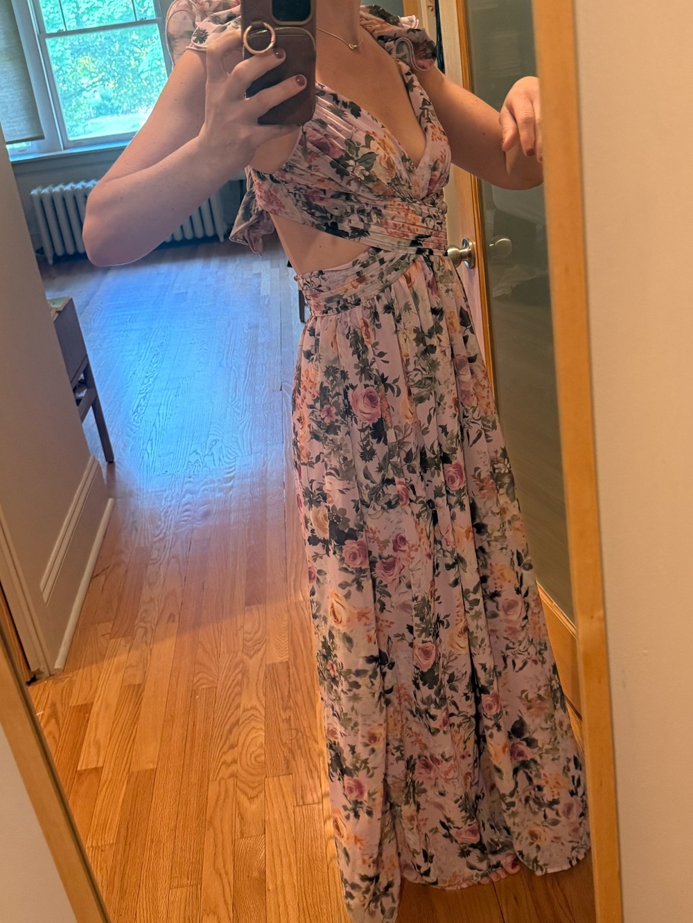 Light Purple/ Pink Floral Cutout Maxi Dress